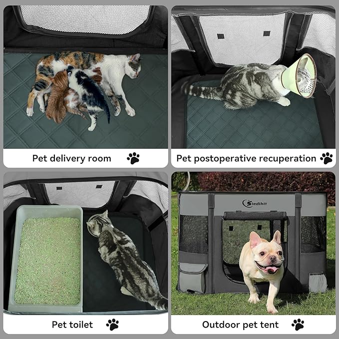 Dog Cat Playpen28/31/35in, Pet Puppy Portable Pens for Outdoor Travel Crate, Indoor After Surgery Use, Foldable Dog Kennel Tent for Rabbit or Small Animals and Tent Stakes (Dark Grey, Small)