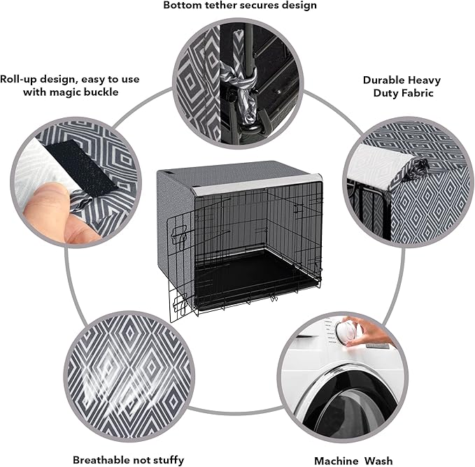 Dog Crate Cover for Wire Cages 24 Inch Indoor Breathable Polyester Pet Kennel Cover Machine Wash & Dry Double Door Small (Cover Only)