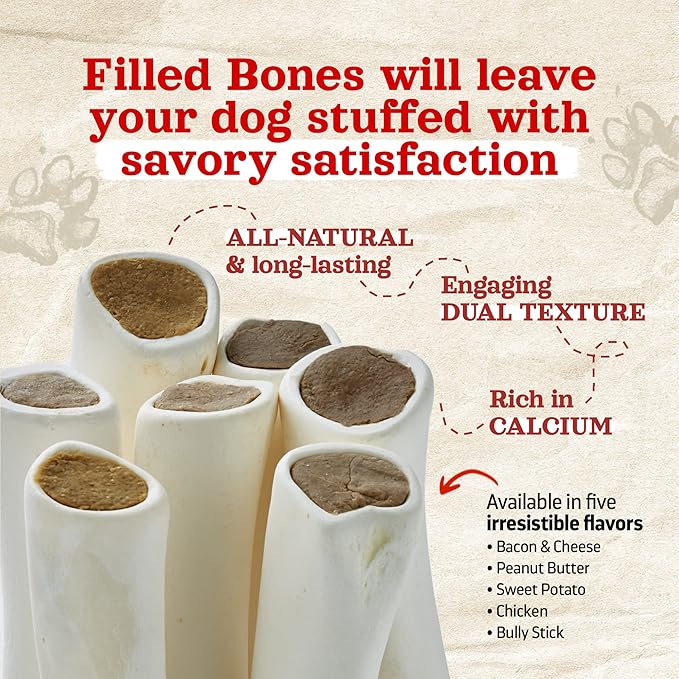 Natural Farm Peanut Butter Flavor Filled Dog Bones (5-6 Inch, 3 Pack), Limited Ingredient Stuffed Dental Dog Bone Treats for Small, Medium and Large Dogs