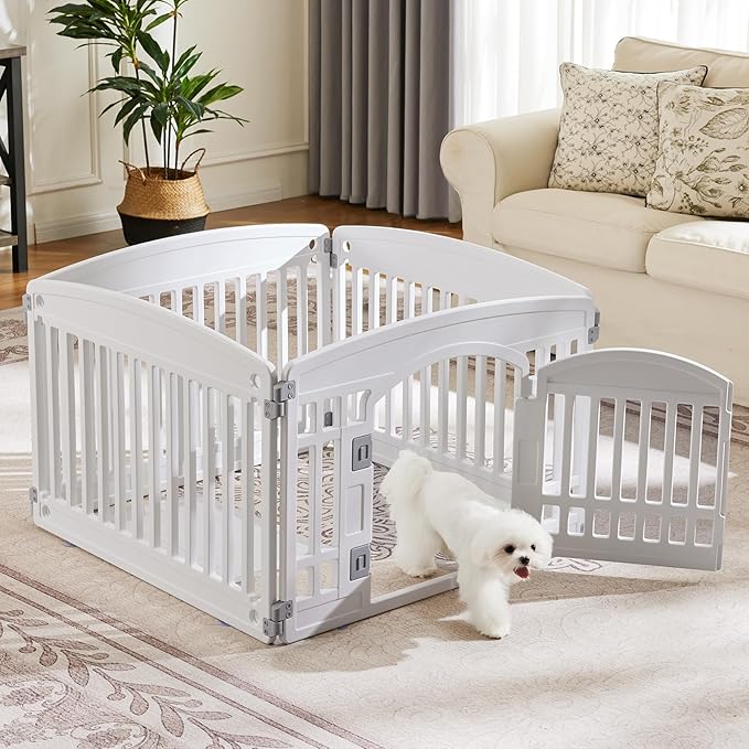 Dog Playpen 4-Panel 24" | Safe & Secure Indoor/Outdoor Pet Fence | Folding & Portable | 35 x 35 x 24IN, Ideal for Small to Medium Dogs | Easy to Clean （White）