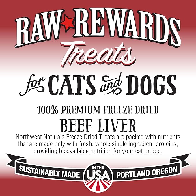 Northwest Naturals Raw Rewards Freeze-Dried Beef Liver Treats for Dogs and Cats - Bite-Sized Pieces - Healthy, 1 Ingredient, Human Grade Pet Food, All Natural - 10 Oz (Pack of 3)