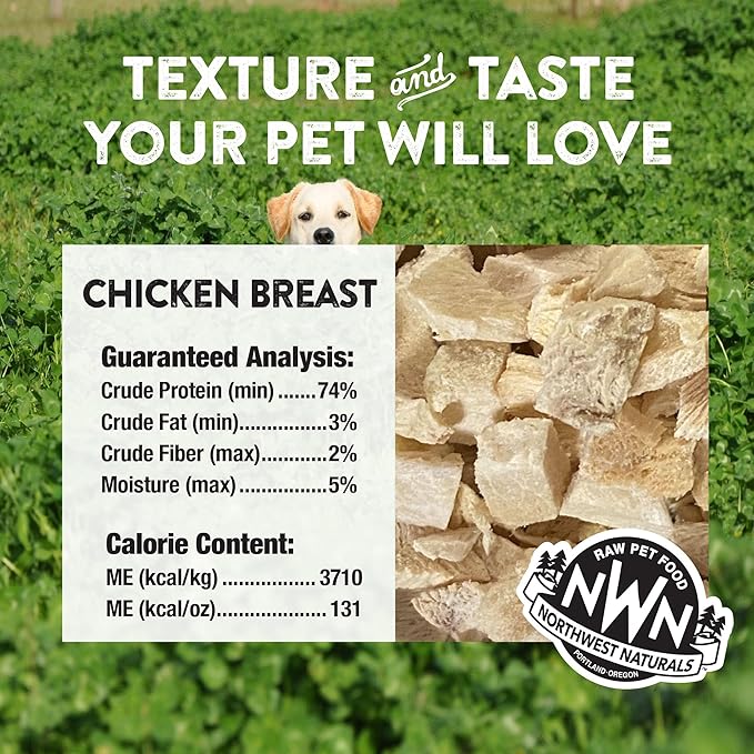 Northwest Naturals Raw Rewards Freeze-Dried Chicken Breast Treats for Dogs and Cats - Bite-Sized Pieces - Healthy, 1 Ingredient, Human Grade Pet Food, All Natural - 3 Oz