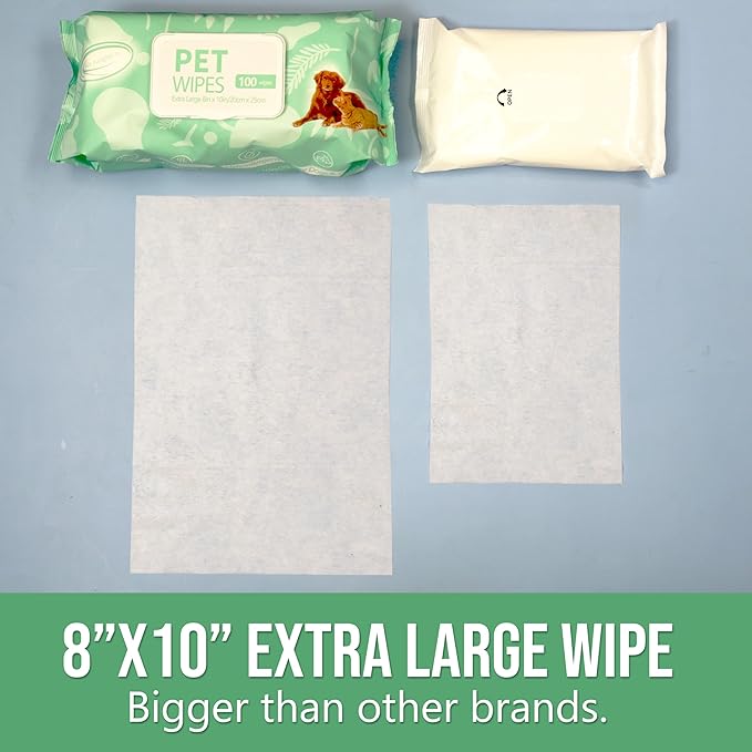 Air Jungles 3in1 Pet Wipes for Dogs and Cats 100 Count, Extra Large 8" x 10", Hypoallergenic Cleaning, Grooming, Deodorizing Wipes for Pets Paws Body Face Ear Butt