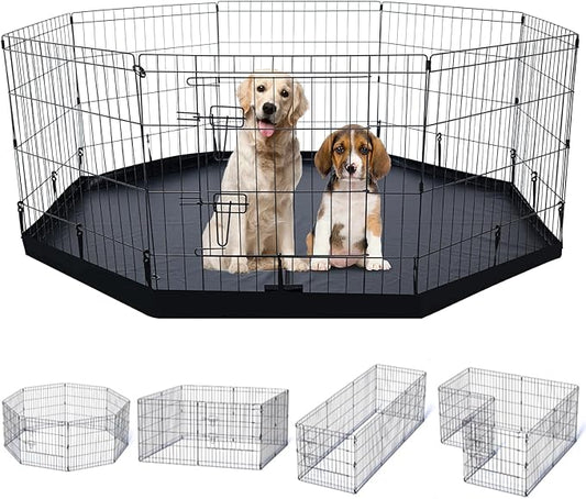 Dog Playpen Indoor with Bottom Pad/Top Cover, Dog Playpen Collapsible Metal Small Animal Kennels,8 Panels 24 "W x 24 "H for Indoor/Outdoor Small Medim Pet Yard