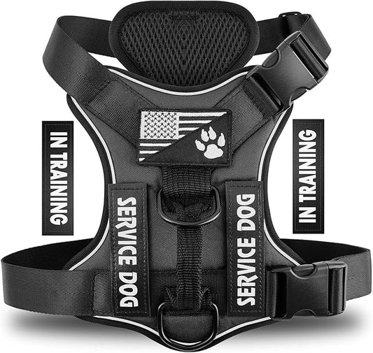 Demigreat Service Dog Harness, Reflective Dog Vest Harness with 5 PCS Patches, Adjustable Soft Oxford Pet Harness, Inner Layer Mesh, Easy to Control for Dogs