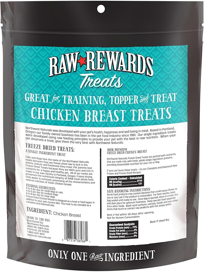 Northwest Naturals Raw Rewards Freeze-Dried Chicken Breast Treats for Dogs and Cats - Bite-Sized Pieces - Healthy, 1 Ingredient, Human Grade Pet Food, Natural - 10 Oz (Pack of 2)
