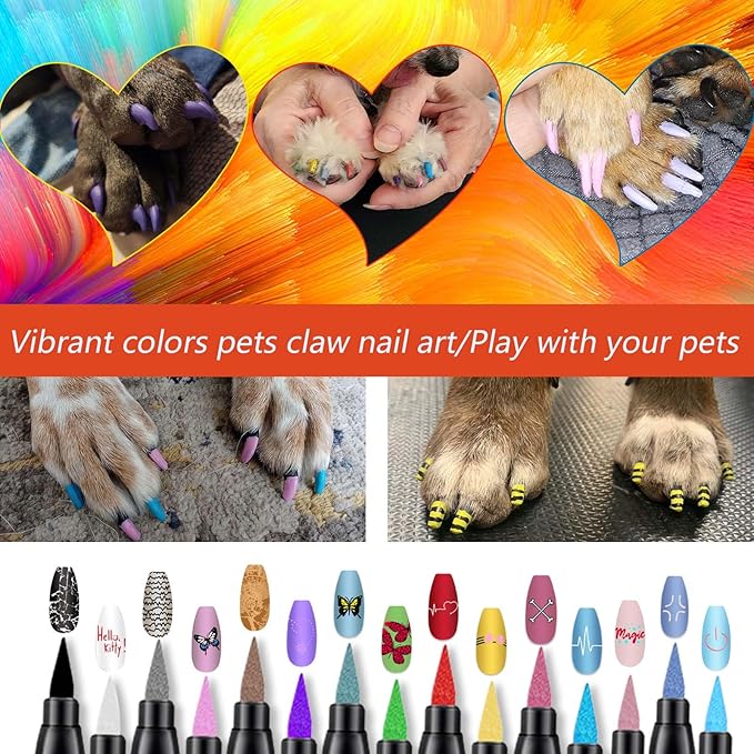 Dog Nail Polish Pens, 15 Colors Pet Nail Polish Set Quick Dry Pet Safe Nail Polish Non Toxic Brush Tip Nail Polish Pens for Puppy and Cat or Small Pets