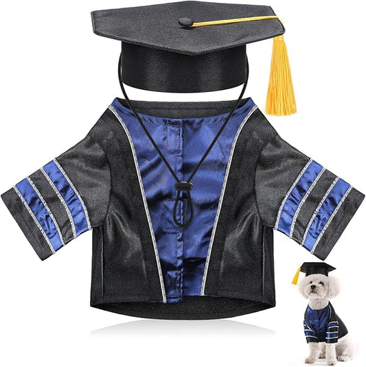 Geyoga Dog Cat Graduation Cap and Gown Set 2025 Washable Dog Costume Puppy Black Graduation Hat with Tassel Pet Holiday Party Costume Accessory(M)