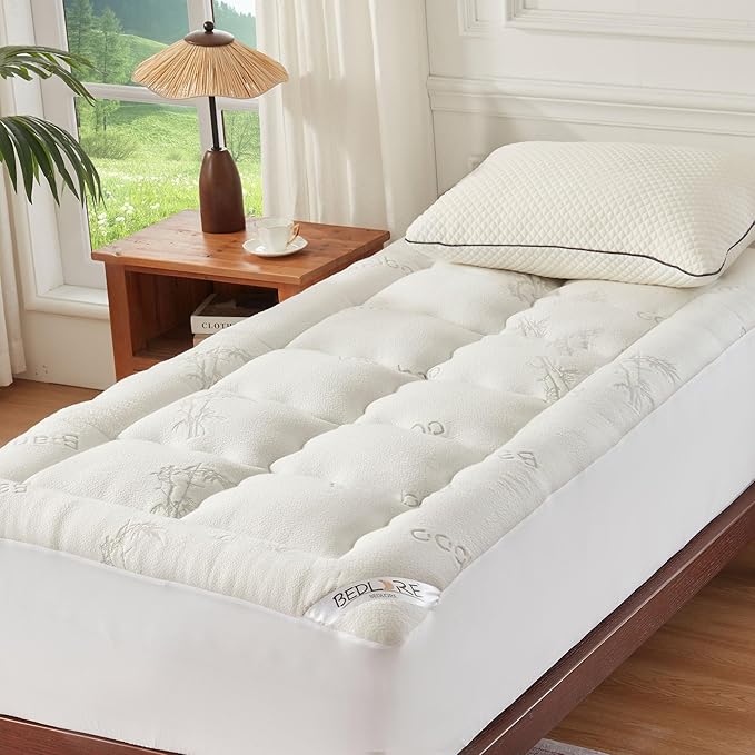 BEDLORE Twin XL Mattress Topper Viscose Derived from Bamboo, Thick Pillow Top Mattress Pad with Deep Pockets for 6-15 inches Mattress, Soft Mattress Topper College Dorm Size for Back Pain Relief