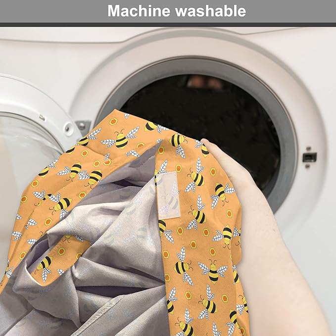 Ambesonne Honey Bee Dog Crate Cover, Cartoon Style Flies and Hexagonal Shapes Scattered, Easy to Use Pet Kennel Cover for Medium Large Dogs, 42 Inch, Orange Mustard