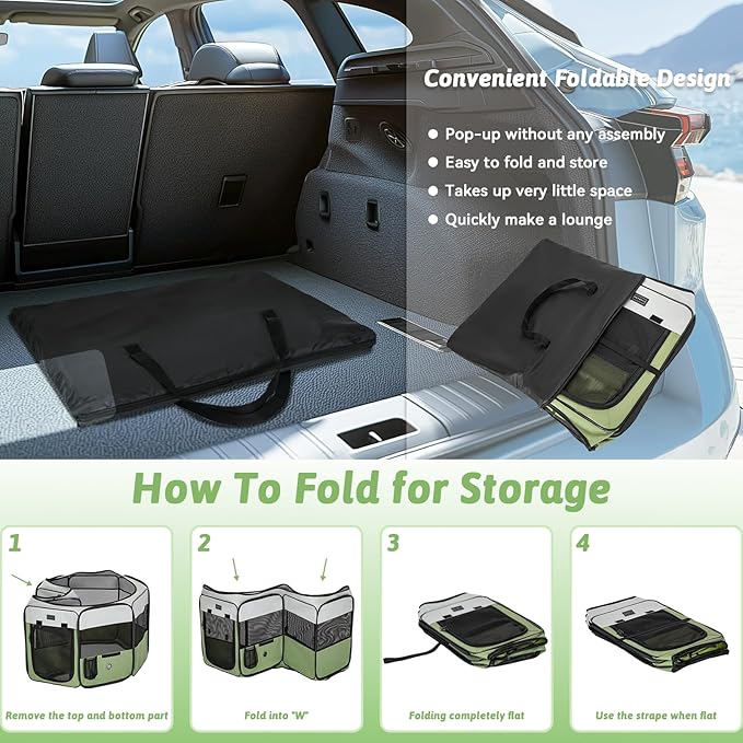 PETSFIT Portable Dog Playpen, 29" Dia Puppy Playpen with Zipper Removable Mesh Top Cover and Leakproof Playpen Bottom Mat-Cat Playpen Indoor/Outdoor for Cats,Dogs&Small Animals