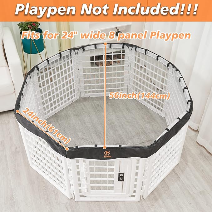 PJYuCien Dog Playpen Mesh Top Cover, Fits 24 Inch 8 Panels Regular Octagon Plastic Exercise Pet Pen, Adhesive Tape Connections, Black (Note: Cover Only, Fence Not Included)