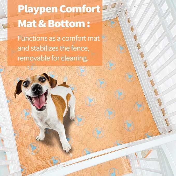 PJYuCien Dog Playpen Bottom Pad Fits for 36 Inch 4 Panels Exercise Pet Pen, Using as a Fence Stabilization and Puppy Pen Mat, Hoop and Loop Design,Orange (Playpen Not Included)