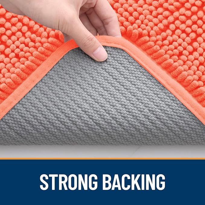 OLANLY Dog Door Mat for Muddy Paws 36x24, Absorbs Moisture and Dirt, Absorbent Non-Slip Washable Mat, Quick Dry Chenille, Mud Mat for Dogs, Entry Indoor Door Mat for Inside Floor, Coral