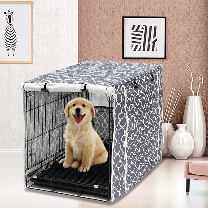 Pethiy Dog Crate Cover Durable Polyester Pet Kennel Cover Universal Fit for Wire Dog Crate - Fits Most 30 inch Dog Crates - Cover only-Gray-30