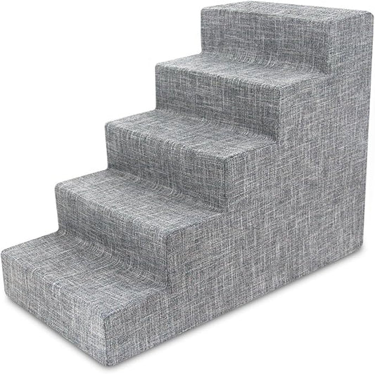 Best Pet Supplies Dog Stairs for Small Dogs & Cats, Foam Pet Steps Portable Ramp for Couch Sofa and High Bed Non-Slip Balanced Indoor Step Support, Paw Safe No Assembly - Ash Gray Linen, 5-Step