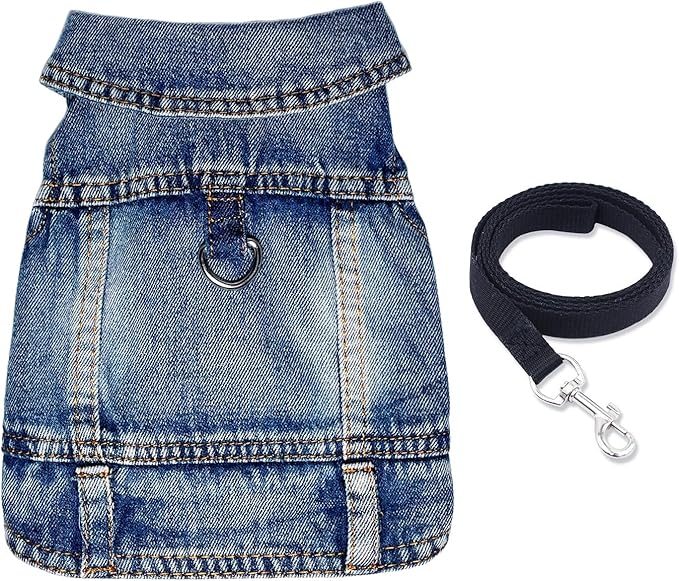Dog Jean Jacket Pet Blue Denim Coat for Puppy Small Dogs Fashion Classic Overalls Girl Male Boy Cat Costumes Vintage Washed Vest Clothes Outfit Shirts (Blue, XX-Large)