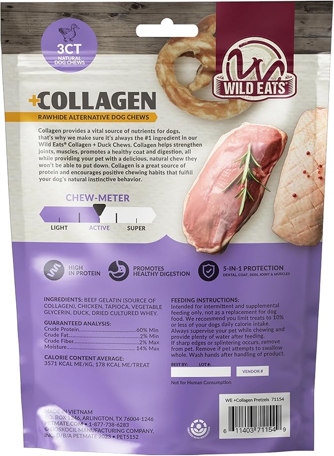 Collagen Chews for Dogs Pretzels (3 Pack, Real Duck) - Highly Digestable and Long Lasting Dog Chew or Treat for All Dog Breeds