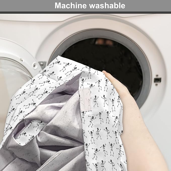 Lunarable Skull Dog Crate Cover, Cartoon Pattern of Monochrome Skeletons Halloween Themed Illustration Horror, Easy to Use Pet Kennel Cover for Small Dogs Puppies Kittens, 22 Inch, White Black