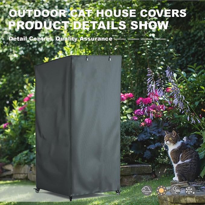 Outdoor Cat House Cover, Extremely Waterproof Feral Cattery Cat Cover, Cat Enclosure Cover, 600 D Heavy Duty Rain Sheet , 32x32x71 in (Cover only) Grey, Mx-1869-B