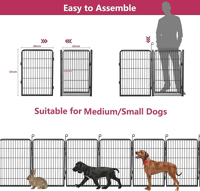 Dog Playpen with Extra Large Door Dog Fence Outdoor for Yard Indoor Dog Pen 32inch 14 Panels Dog Pens Outside Anti-Rust Pet Fence Portable Dog Fence for RV Camping Yard