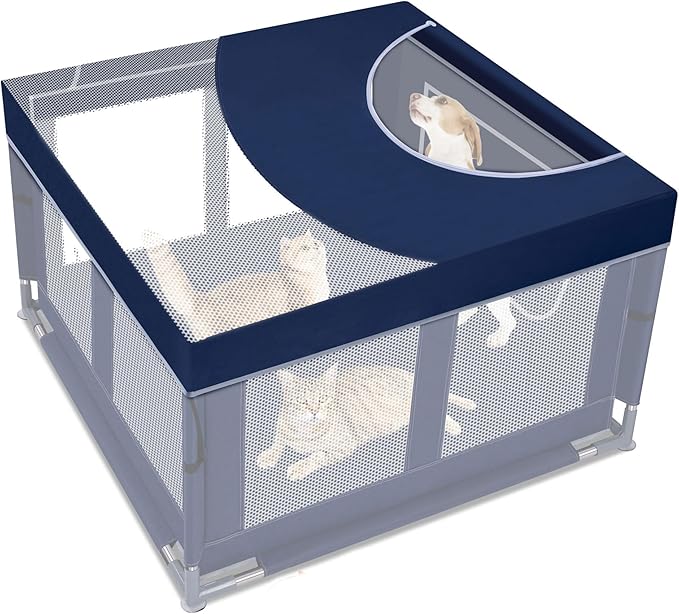 Dog Playpen Cover, 42x42 inch Dog Play Pen Top with Hooks, Soft Fabric Roof Puppy Playpen Topper for Cat Crate Kennel (Cover Only)