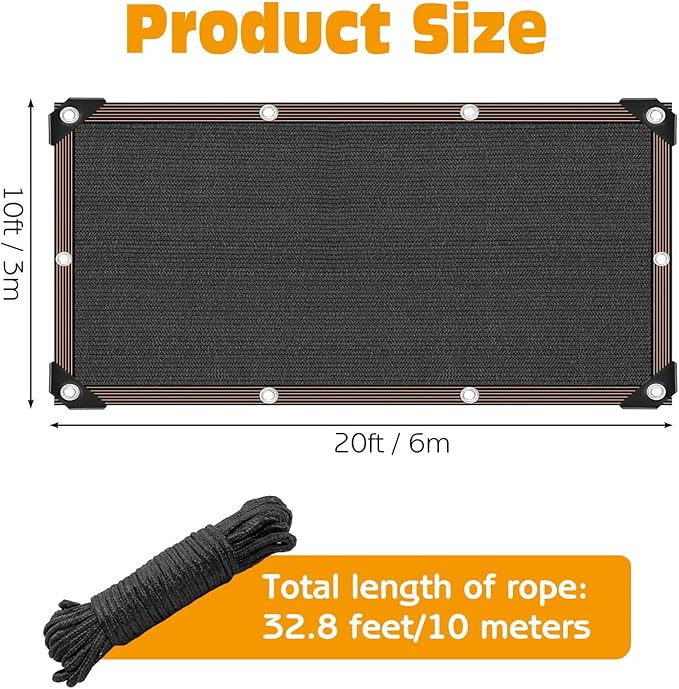 BNOSDM Dog Kennel Cover, Outdoor Sunblock Shade Cloth Net, Dog Mesh Tarp with Grommets and Rope for Outside Pet Large House Crate Playpen Chicken Coop, 20x10 Ft