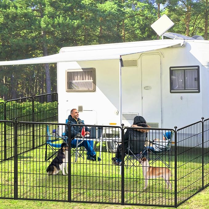 Dog Playpen 40 inch 10 Panels Indoor Dog Pen for Large/Medium/Small Dogs Heavy Duty Metal Dog Fence Outdoor for Yard, Puppy Playpen with Door Portable Pet Fence for RV Camping Yard