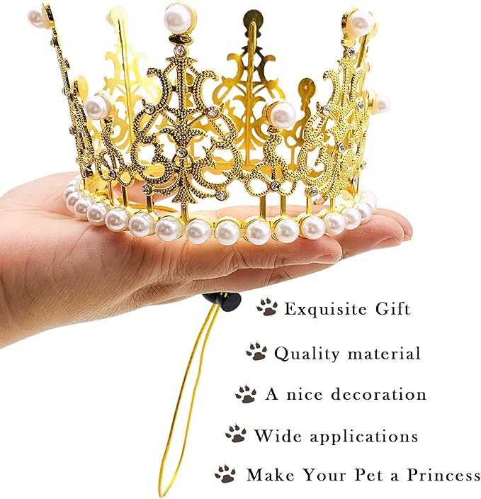 PET SHOW 2pcs Large Dog Crown Headband Sheep Big Pet Hat for Birthday Party Silver Gold Rhinestone Faux Pearl Crown for Boy Girl Wedding Hair Accessories Photo Prop Costume