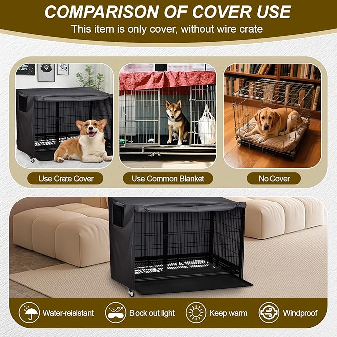 Dog Crate Cover 48 Inch Heavy Duty Durable 600D Polyester Insulated Dog Kennel Cover for Dog Cage, Dog Cage Cover Fit for Most Wire Pet Crates (ONLY Cover)