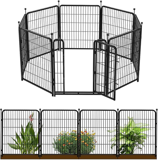 32 in(H) Decorative Garden Fence with Gate, 8 Panels Total 17.7 Ft(L) Heavy Duty Iron Animal Barrier Fence for Yard,Suitable for Indoor Pet Or Outdoor Dog Fencing, Garden Border Fence