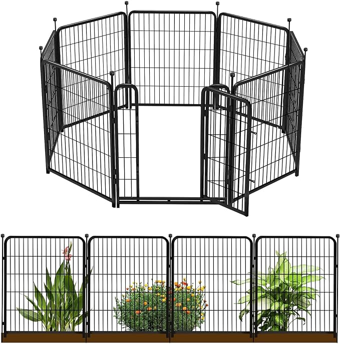Garden Fencing 40 inch High, 8 Panels Total 17.7 Ft(L), Gate 17.7 Inches Wide with Low Sills, Dog Fence Outdoor for Yard. Rabbit Fence for Garden, Large Dog Pen, Border Fencing for Flower Beds