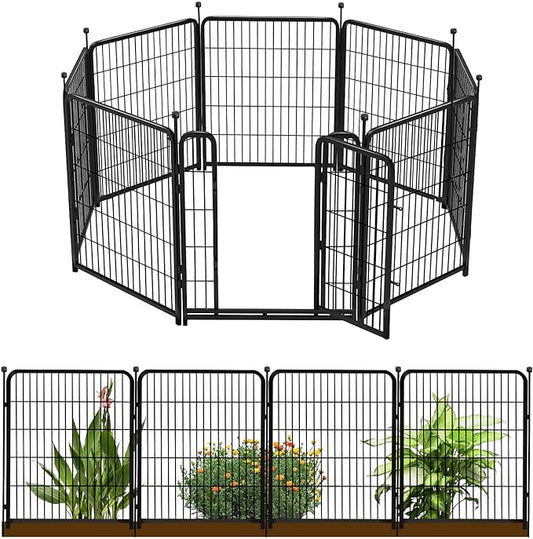 Garden Fencing 40 inch High, 8 Panels Total 17.7 Ft(L), Gate 17.7 Inches Wide with Low Sills, Dog Fence Outdoor for Yard. Rabbit Fence for Garden, Large Dog Pen, Border Fencing for Flower Beds