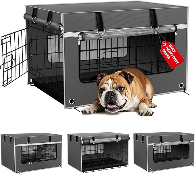 Multi-Functional Dog Crate Cover Perfectly Fits Standard 30Inch Dog Crates,Adjustable Ventilation and Lighting, Helps Pets Sleep Soundly,Zipper Design for Easy Installation, Gray(Cover Only)