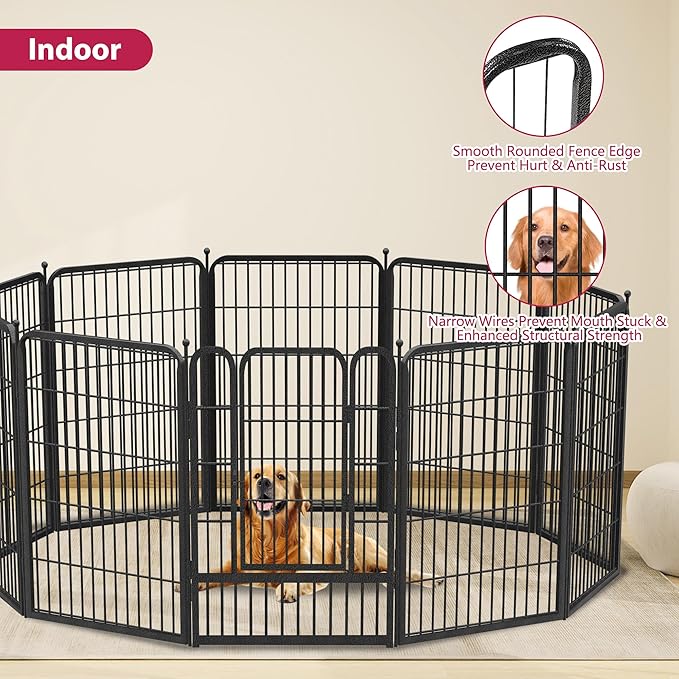 Dog Playpen Outdoor 32Inches Height 12 Panels Heavy Duty Metal Dog Fence with Doors Dog Pens for Medium/Small Dogs Portable Pet Puppy Playpen for Outdoor Indoor RV Camping Yard Black slive