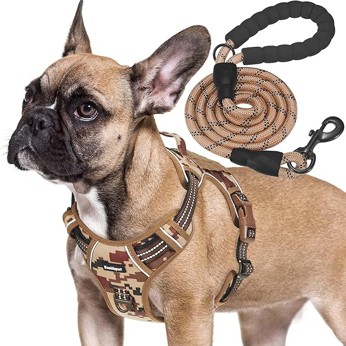 Heavy Duty Tactical Dog Harness for Small Dogs, No Pull Adjustable Pet Harness Reflective Service Training Easy Control Pet Vest Military K9 Working Dog Harnesses- Small, Desert Camo