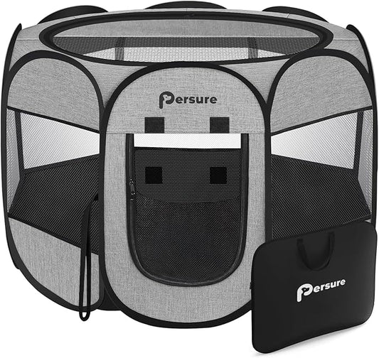 Dog Cat Playpen Indoor Outdoor for Puppy Pet Dogs Cat Recovery After Surgery, Dog Tent Crates Cage Indoor/Outdoor, Portable Pop Up Dog Kennel with Carrying Case for Travel (Premium Grey, Large)