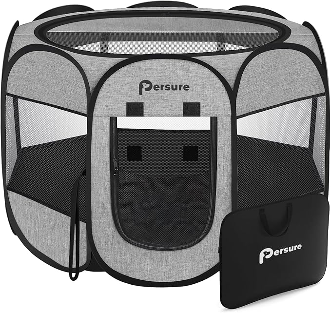 Dog Cat Playpen Indoor Outdoor for Puppy Pet Dog Cat Recovery After Surgery, Dogs Tent Crates Cage Indoor/Outdoor, Portable Pop Up Dog Kennel with Carrying Case for Travel (Premium Grey, Small)