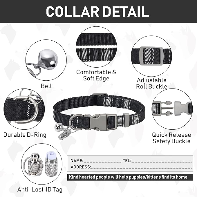 GAMUDA Dog Harness Collar and Leash Set, Horse Care Sheets, No Chock No Pull Adjustable Vest Harnesses Plaid Reflective for Medium Dog, Cat, Small Horse, Small Bull and Pig (Black, XS)