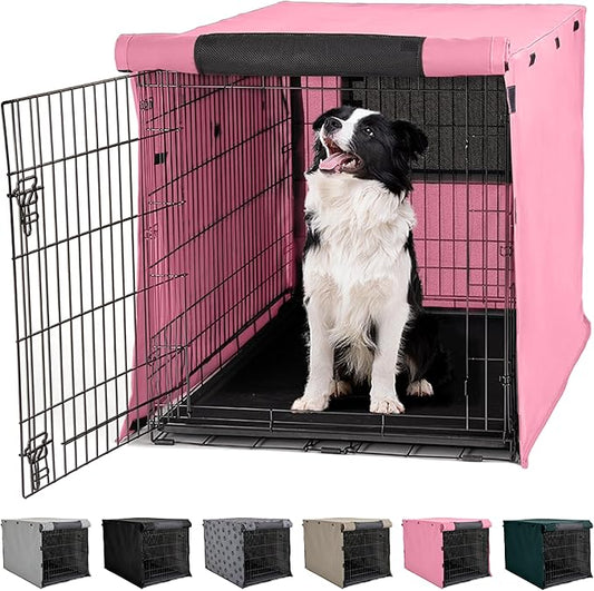GORILLA GRIP Dog Crate Covers Compatible with Amazon Basics Dog Crates, All Sides Open, Privacy Cover Fits 36" Wire Kennel, Breathable Mesh Windows, Light Reducing Puppy Training Cage Topper, Pink