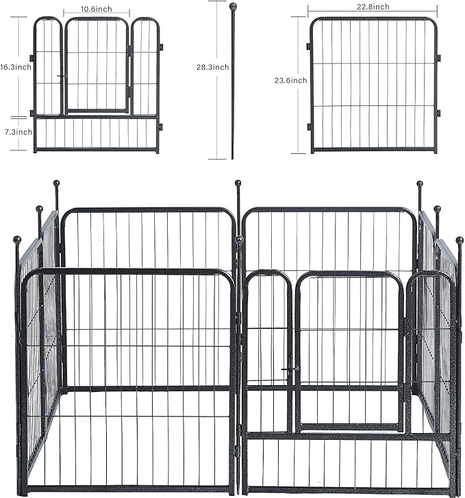 Dog Playpen, Dog Fences for The Yard, Portable Outdoor Dog Playpen for Large/Medium/Small Dogs, Foldable Metal Dog playpen, with Doors (8 Panels, 24")