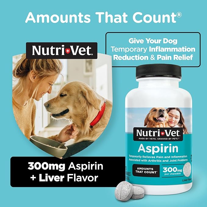 Nutri-Vet Aspirin for Dogs, Puppy Essentials, Dog Aspirin for Large Dogs, Joint Support for Seniors, Arthritis Pain Relief, 300mg per Tablet, 75 count
