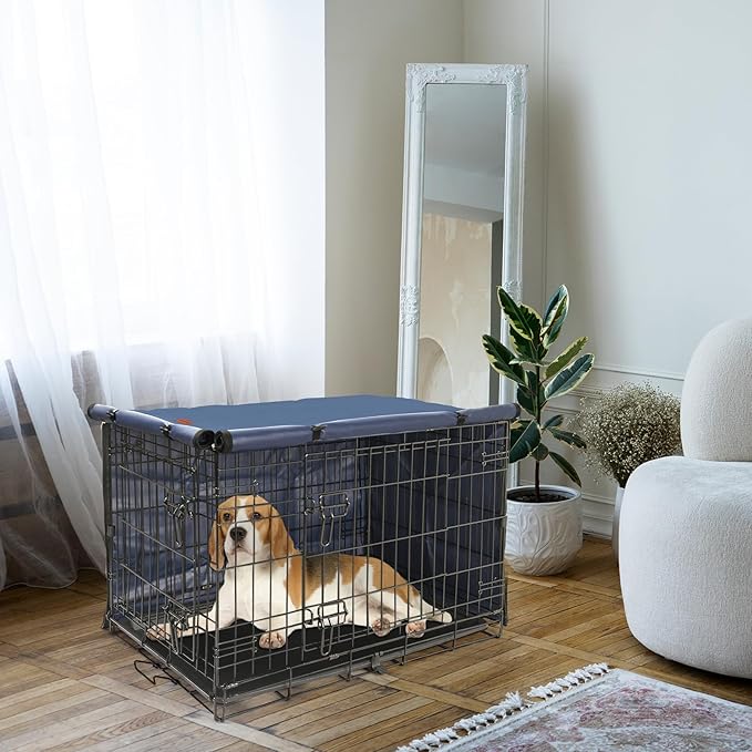 Dog Crate Cover - Kennel Covers Fit for 36 Inch Dog Crate, Double Door Polyester for Wire Puppy Crate Indoor Outdoor Protection, Blue