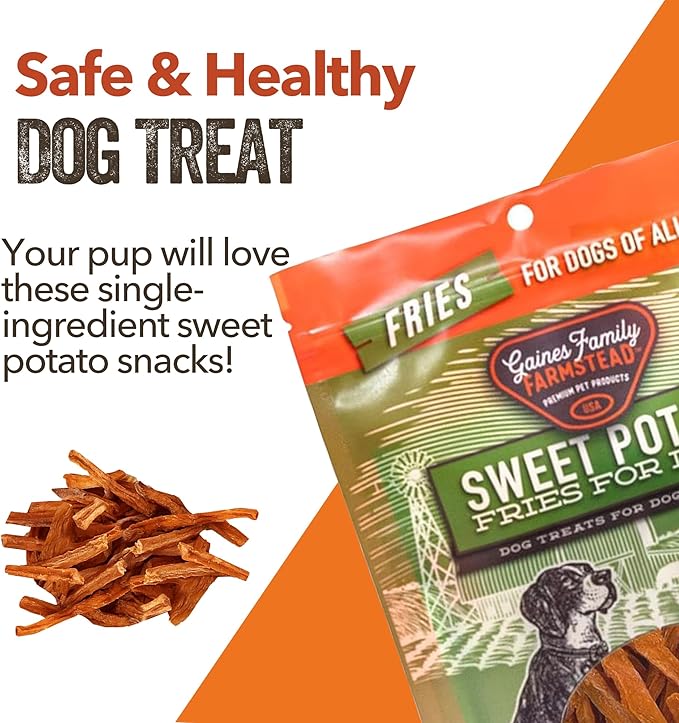Gaines Family Farmstead Sweet Potato Dog Treats, All Natural Fries, Soft Chews for Dogs, All Ages & Breeds, Nutrient-Rich, Rawhide Alternativem, Dog Training & Rewards, 8 Oz. Bag