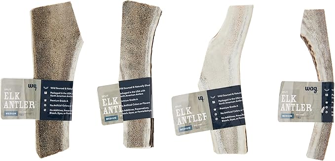 Amazon Brand – Wag Split Elk Antler, Naturally Shed, Medium (Best for Dogs 15-30 lbs)