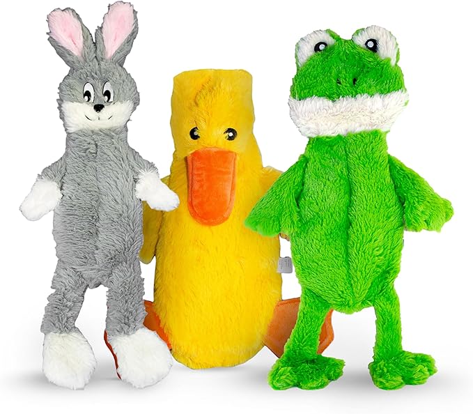 FGA MARKETPLACE Frog-Grey Rabbit- Duck Flat NO Stuffing NO Squeak Plush Dog Toy, Funny Style Will Entertain Your Dog for Hours, Recommended for Small and Medium Dog 21 INCH Long