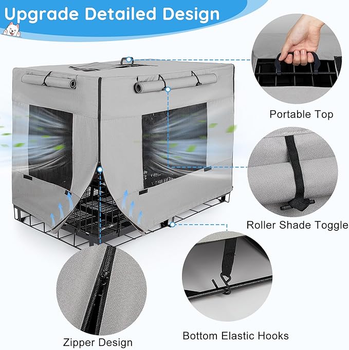 Dog Crate Cover 42 Inch Thickened Dog Kennel Cover Windproof Puppy Cage Cover with Mesh Windows on Both Sides Portable Crate Covers for Dogs Cages Fit for Indoor/Outdoor Use