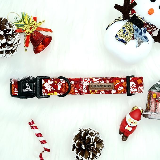 Lionheart glory Christmas Dog Collar, Red Christmas Santa Deer Dogs Collar Adjustable Soft Comfortable Collars for Large Dogs Girl or Boy Pet Gift Fall Cute Collar