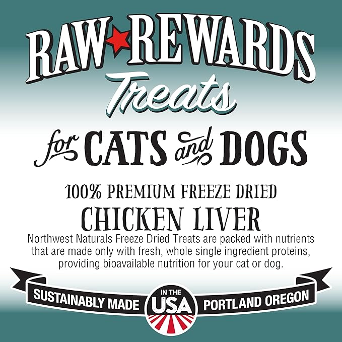 Northwest Naturals Raw Rewards Freeze-Dried Chicken Liver Treats for Dogs and Cats - Bite-Sized Pieces - Healthy, 1 Ingredient, Human Grade Pet Food, Natural - 3 Oz (Pack of 3)