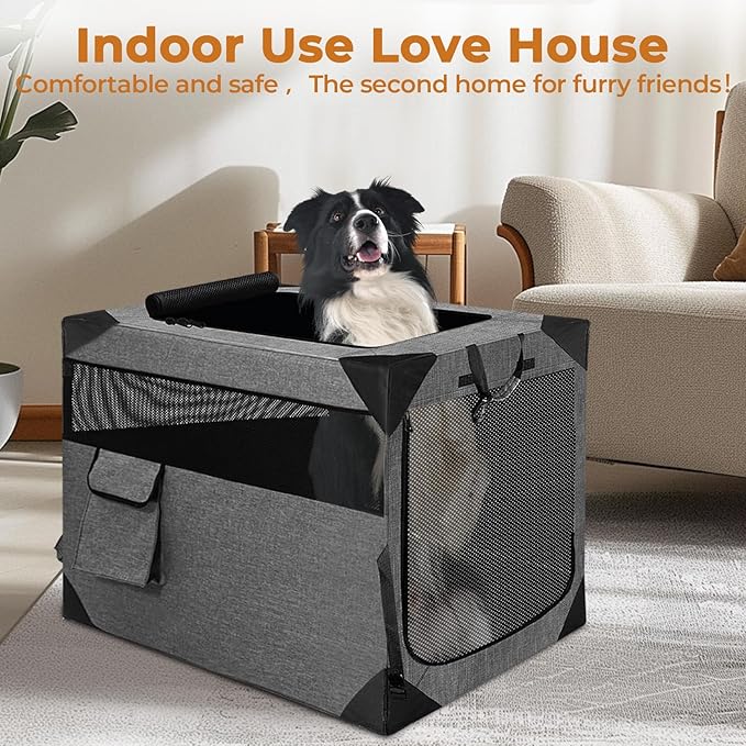 Dog Crates,Collapsible Soft Travel Crate for Large Dogs (3 Year Warranty), Indoor & Outdoor Portable Pet Kennel with Chew Proof Mesh Door (36" L x 25" W x 25" H, French Gray) ﻿
